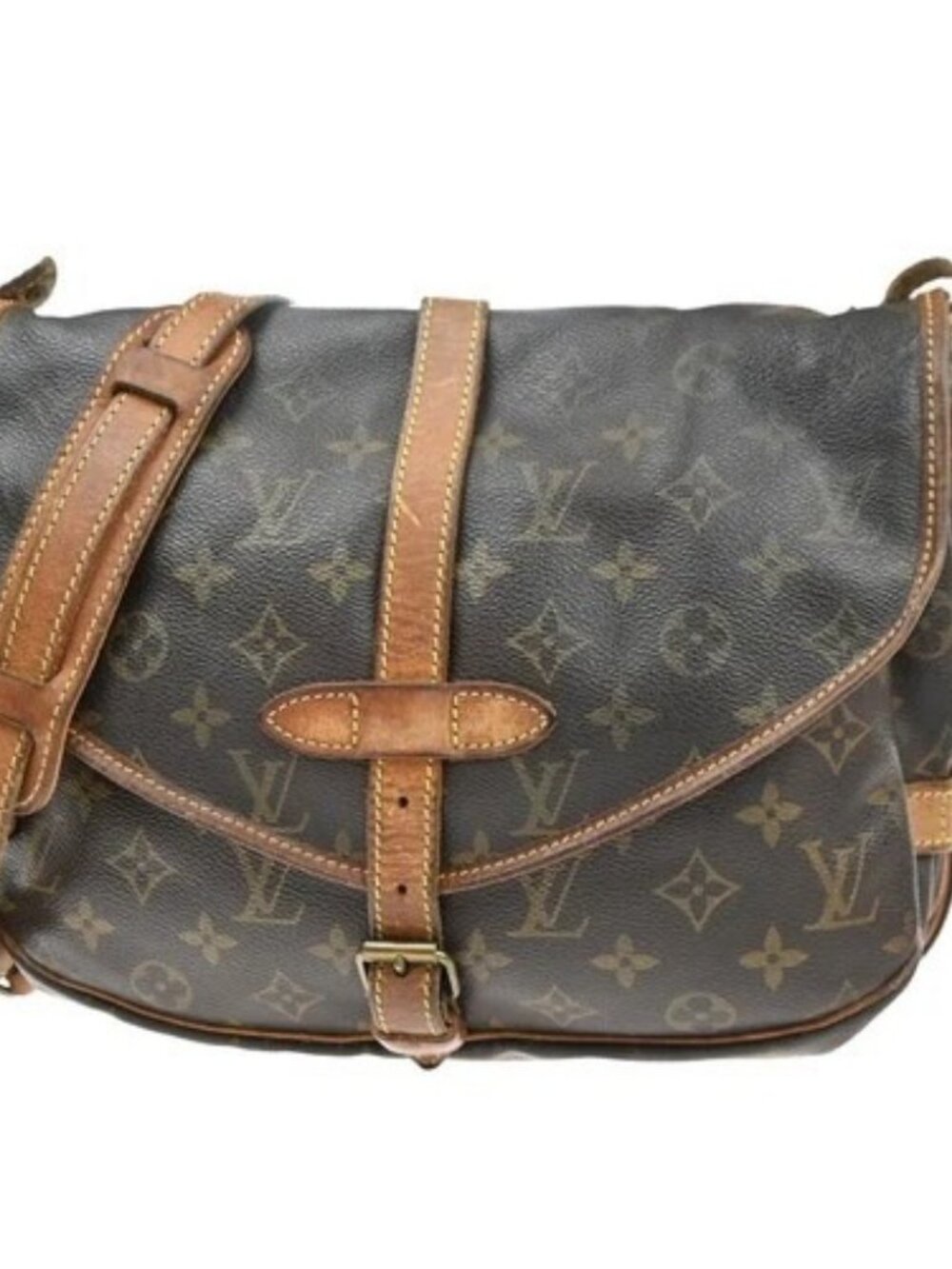 LOUIS VUITTON Logo Saumur 30 Shoulder Bag Monogram Leather Brown M42256 65MA627